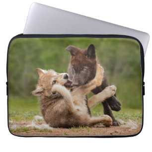 Funda Para Portátil Cachorros de lobo gris luchando