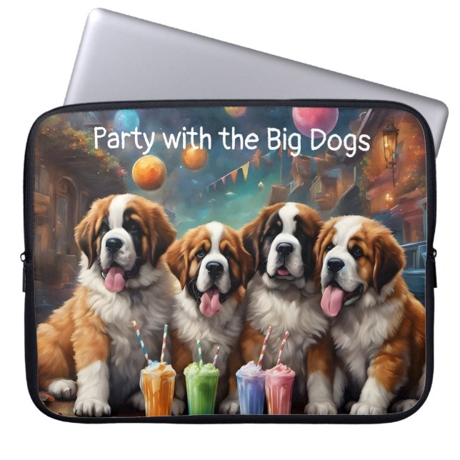 Funda Para Portátil Cachorros de San Bernardo y Milkshakes (Frente)