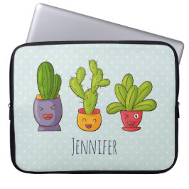 Funda Para Portátil Cactus felices en Ilustracion divertido de macetas