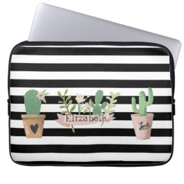 Funda Para Portátil Cactus Flor Black White Stripes