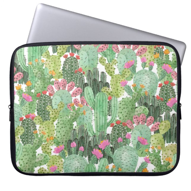 Funda Para Portátil Cactus pintado a mano: verde desierto (Frente)
