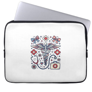 Funda Para Portátil Caduceo Médico Vintage Patriótico Vector De Enferm
