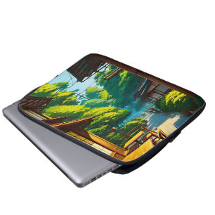 Funda Para Portátil Café al aire libre del jardín japonés