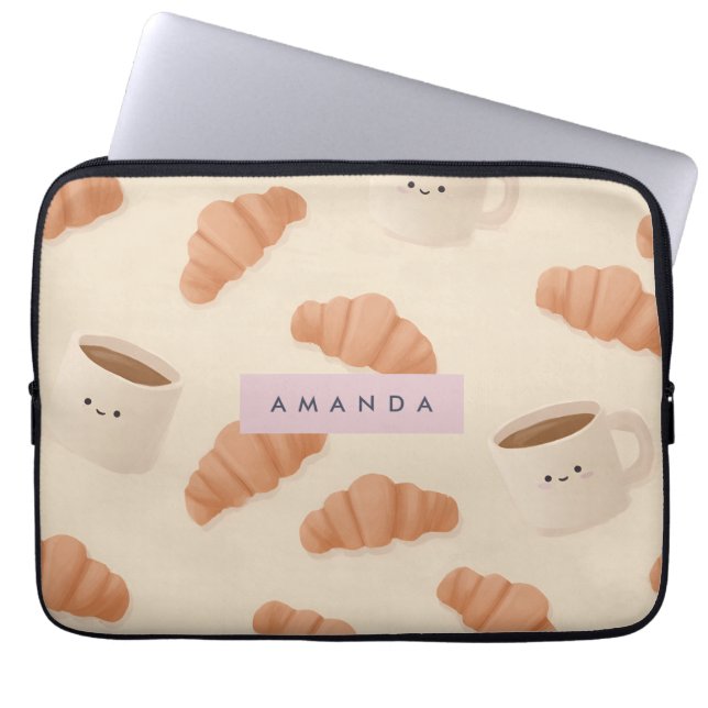 Funda Para Portátil Café croissant Cute Pastel personalizado (Frente)