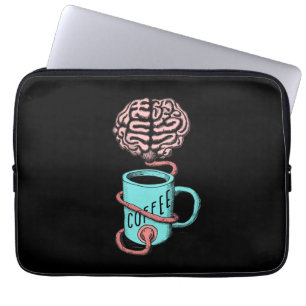 Funda Para Portátil Café para el cerebro. Ilustracion divertido del