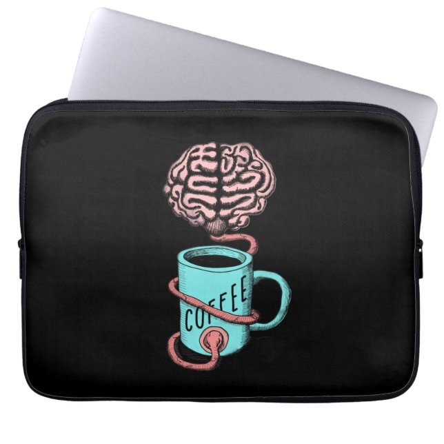 Funda Para Portátil Café para el cerebro. Ilustracion divertido del (Frente)