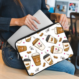 Funda Para Portátil Cafés, Frijoles, Amante del Café, Corazones