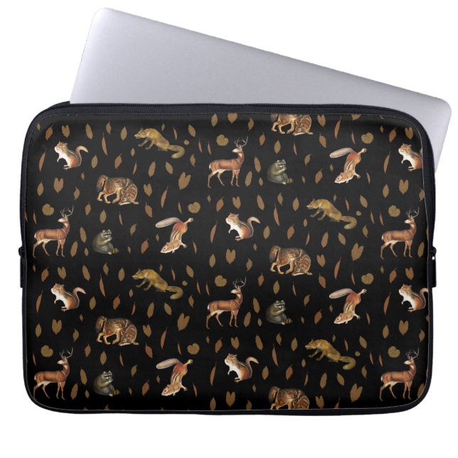 Funda Para Portátil Caída de animales forestales hojas otoñales (Frente)