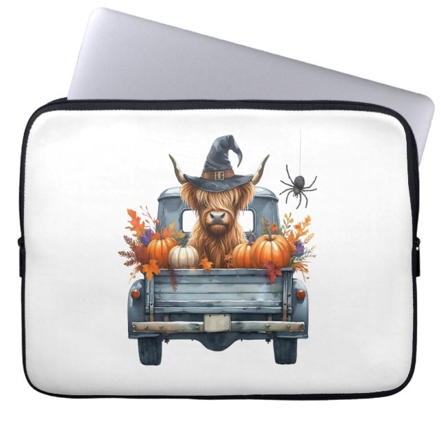 Funda Para Portátil Caída de Halloween en la vaca Highland (Frente)
