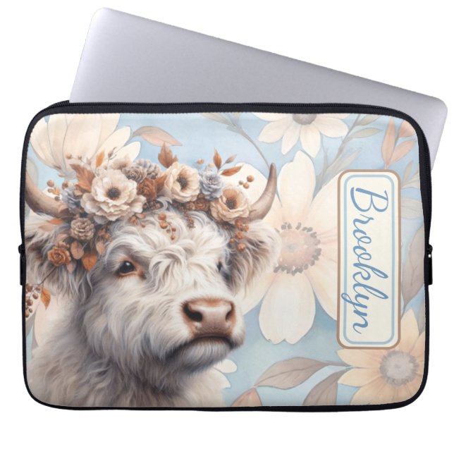 Funda Para Portátil Caída Floral de vaca de montaña (Frente)