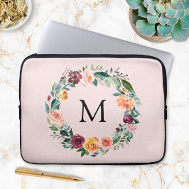 Funda Para Portátil Caída Monograma Rosa Flor Flor Flor Flor Flor Flor