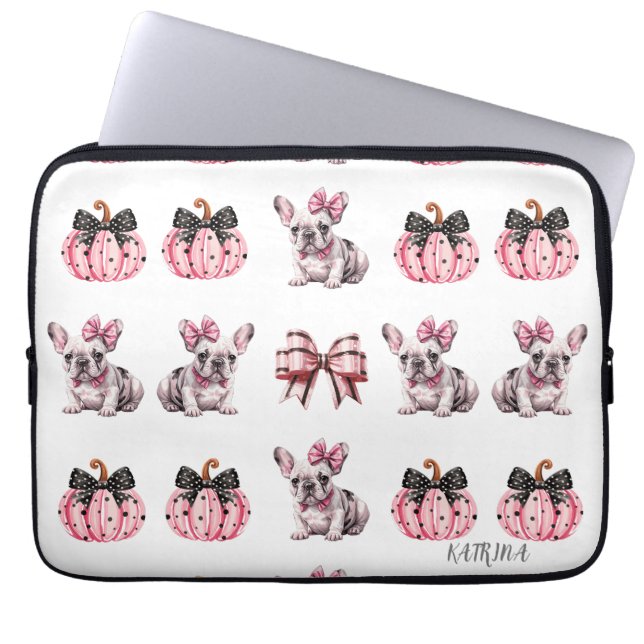 Funda Para Portátil Calabaza Halloween Coquette Bulldog Bow (Frente)