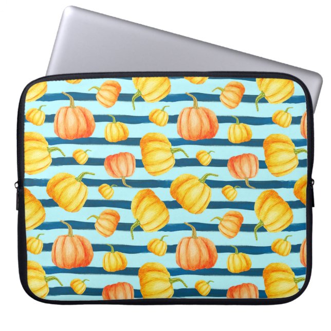 Funda Para Portátil Calabaza Naranja redonda. Mancha acuática sin foco (Frente)