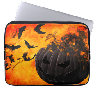 Funda Para Portátil Calabaza y ilustracion murciélago espeluznantes