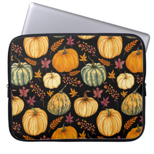 Funda Para Portátil Calabazas acuarelas: Patrón sin foco de otoño.