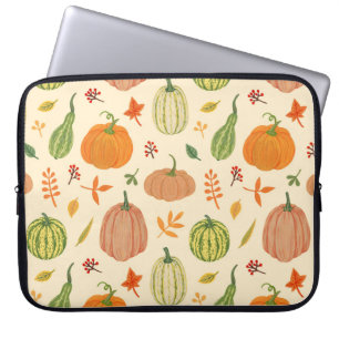 Funda Para Portátil Calabazas verdes y naranjas, patrón sin fisuras.
