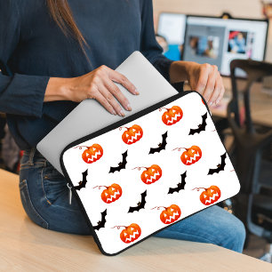 Funda Para Portátil Calabazas y murciélagos de Halloween, truco o truc