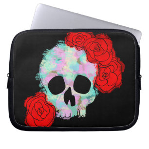 Funda Para Portátil Calavera con Rosas Pastel de flores acuarela
