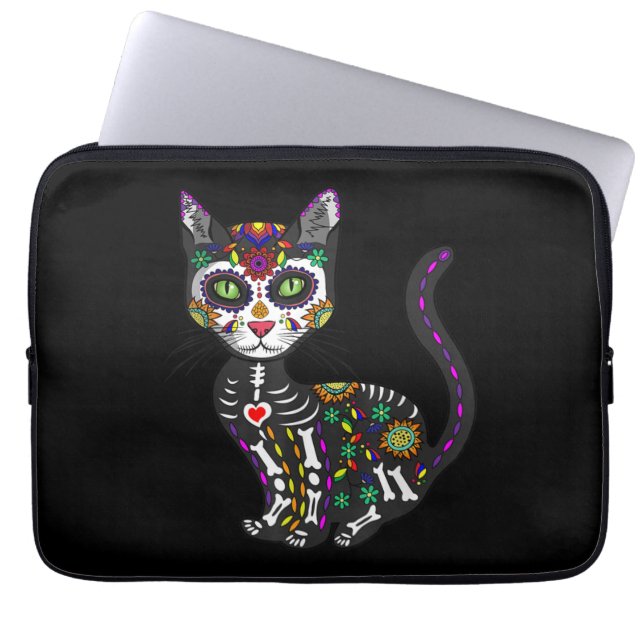 Funda Para Portátil Calavera de azúcar Gato Mexicano Halloween Día De  (Frente)