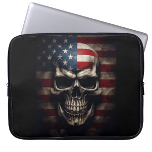 Funda Para Portátil Calavera de la bandera americana