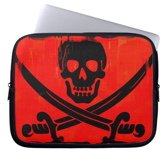 Funda Para Portátil Calavera pirata y lentes cruzadas arte espeluznant (Frente)