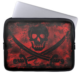 Funda Para Portátil Calavera pirata y lentes cruzadas arte espeluznant