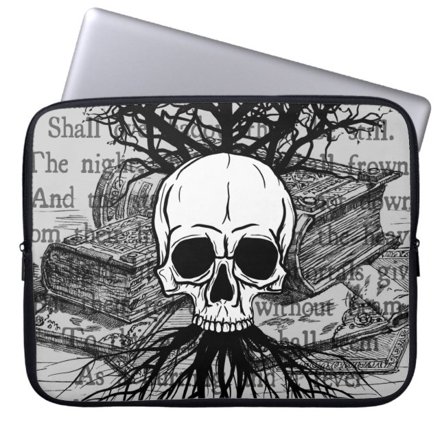 Funda Para Portátil Calavera y libros (Frente)