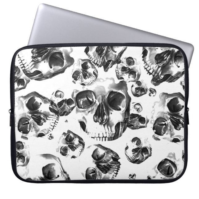 Funda Para Portátil Calaveras en negro y blanco Patrón de arte de crán (Frente)