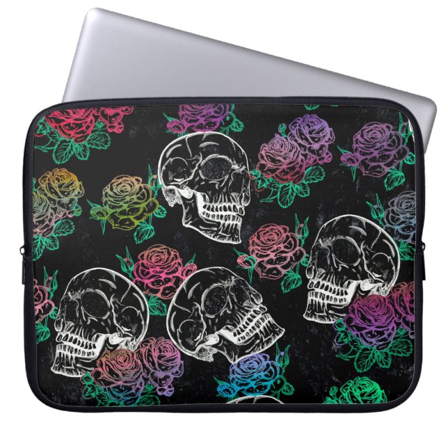 Funda Para Portátil Calaveras y Rosas oscuros | Funky Glam Ombre Grung (Frente)