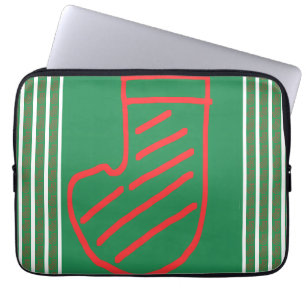 Funda Para Portátil Calcetín de Navidad Rojo Verde sobre Verde
