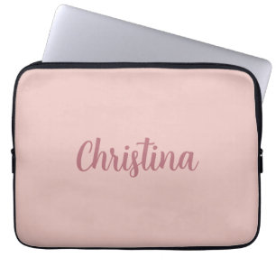 Funda Para Portátil Caligrafía Elegante Rosa Plata de Oro Nombre simpl