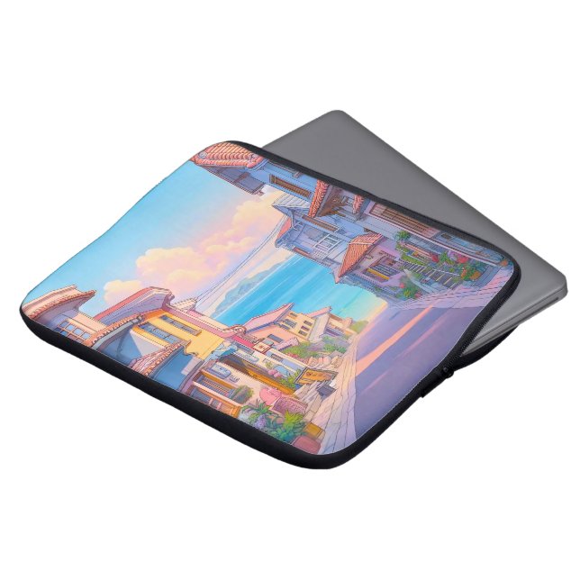 Funda Para Portátil Calle costera de Okinawa con pastel (Superior anverso)