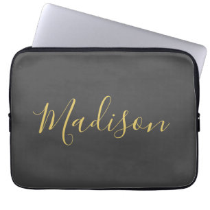 Funda Para Portátil Calligraphy Gold Color Gray Personalizado Personal