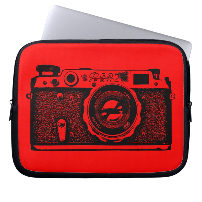 Funda Para Portátil Cámara rusa - Negro en rojo (Frente)