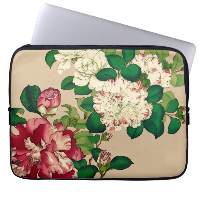 Funda Para Portátil Camellias japonesas antiguas. Rosa profundo en Bei (Frente)