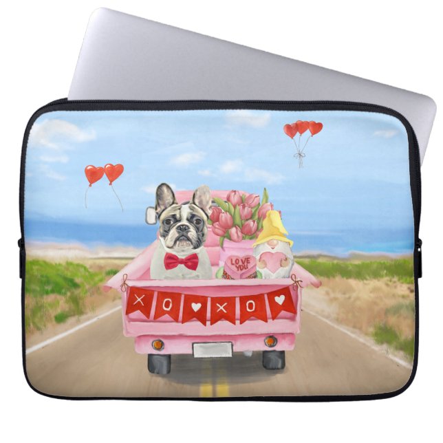 Funda Para Portátil Camión El día de San Valentín de Bulldog francés (Frente)