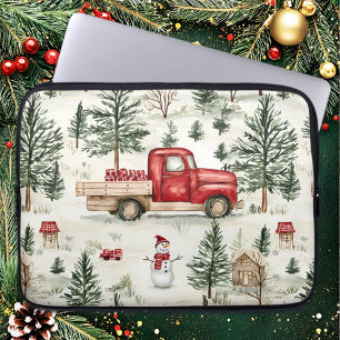 Funda Para Portátil Camión rojo con regalos y muñeco de nieve