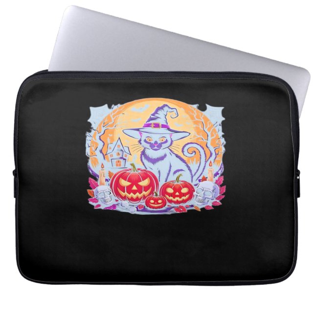 Funda Para Portátil Camiseta Clásica de Halloween Ghost Pumpkin Cat (Frente)