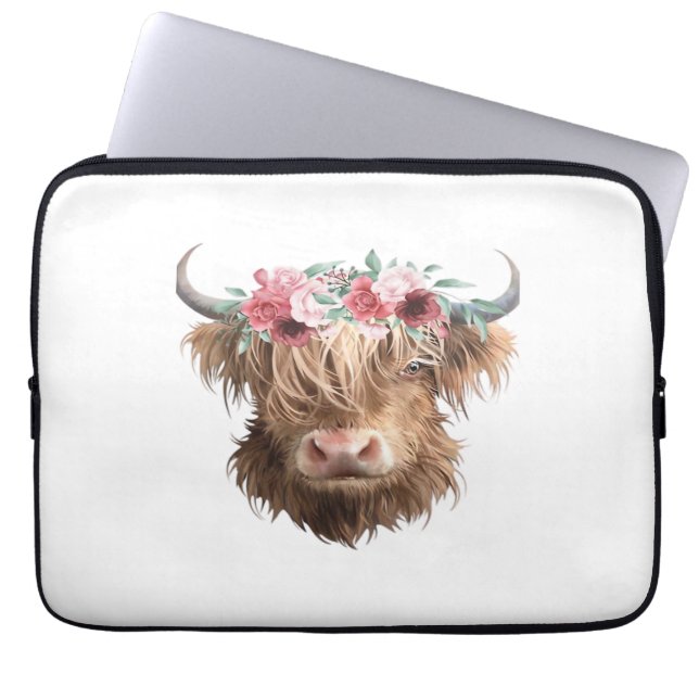 Funda Para Portátil Camiseta clásica de pintura de vaca Highland (Frente)