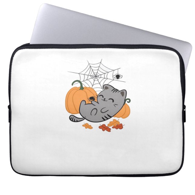 Funda Para Portátil Camiseta clásica Halloween Kitty and Spiders (Frente)