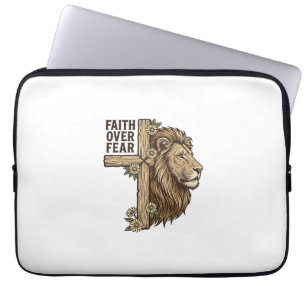 Funda Para Portátil Camiseta cristiana vintage cruz de león Fe sobre M