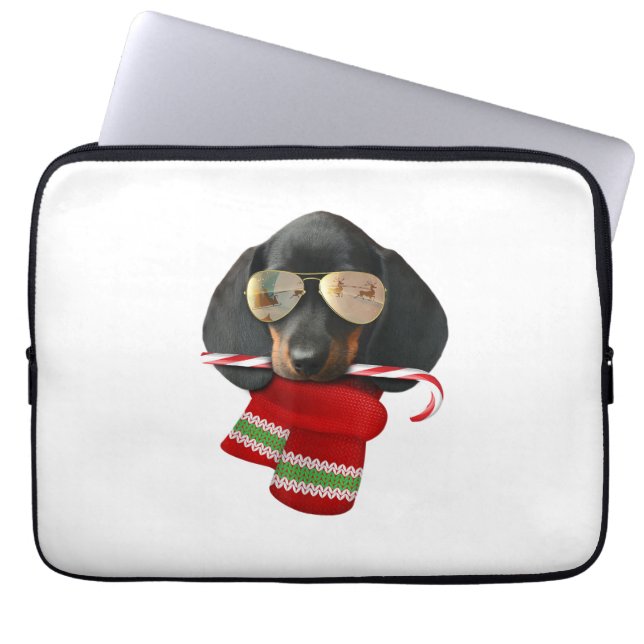 Funda Para Portátil Camiseta de Dachshund Navidades ricas regalo Perro (Frente)