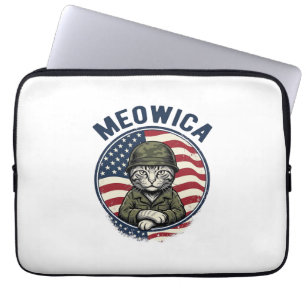 Funda Para Portátil Camiseta de gato patriótico Meowica con grabado vi