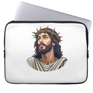 Funda Para Portátil Camiseta de grabado vintage de Jesús con corona de