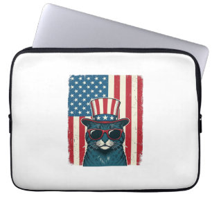 Funda Para Portátil Camiseta Diseño de Grabado Vintage Bandera de Gato