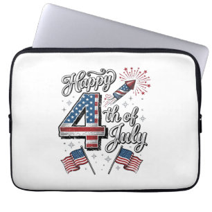Funda Para Portátil Camiseta Patriótica Vintage Feliz 4 de Julio Fuego