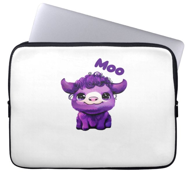 Funda Para Portátil Camiseta sobredimensionada de vaca púrpura (Frente)