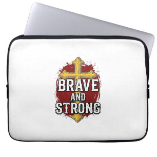 Funda Para Portátil Camiseta Vintage Cruz Valiente y Fuerte Diseño_1
