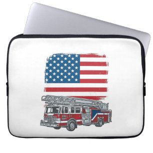 Funda Para Portátil Camiseta Vintage de Camión de Bomberos Patriótica