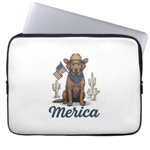 Funda Para Portátil Camiseta Vintage Merica Cowboy Dog Bandera America